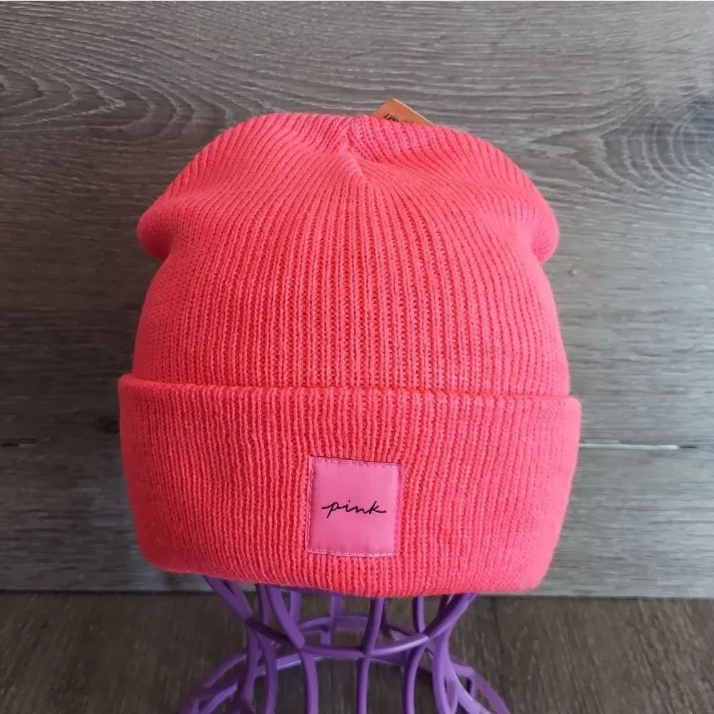 PINK Victoria's Secret Pink Ribbed Knit Beanie Hat
